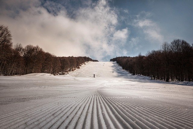mountain, snow, lines, nature, skier, center, winter